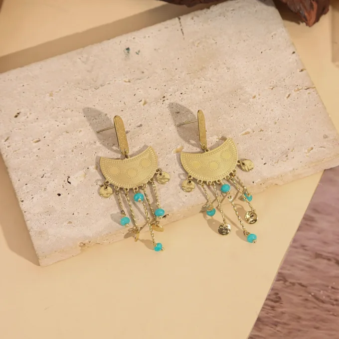Boucles d'Oreilles Dorées Plaques Lunes
