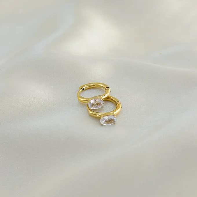Boucles d'Oreilles Petites Créoles Avec Strass, doré ou argenté 