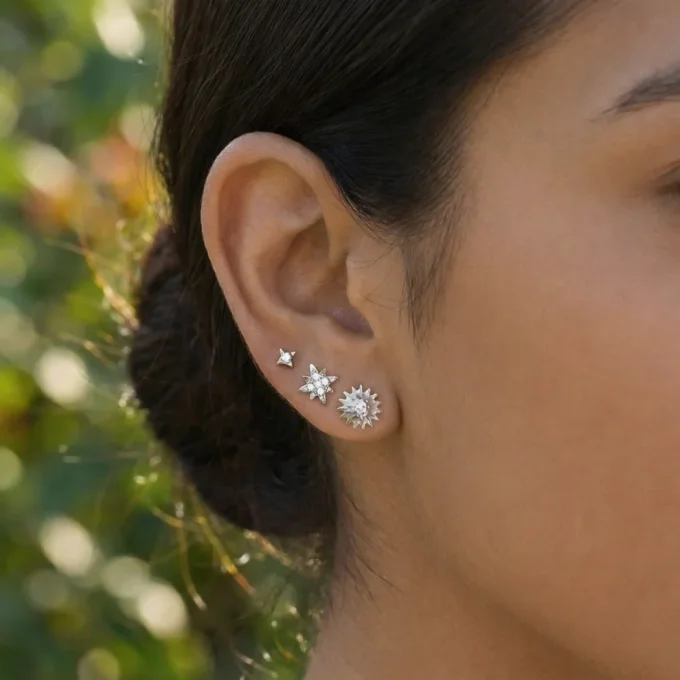 Au choix : boucles d'oreilles puces étoiles et soleils doré ou argenté 