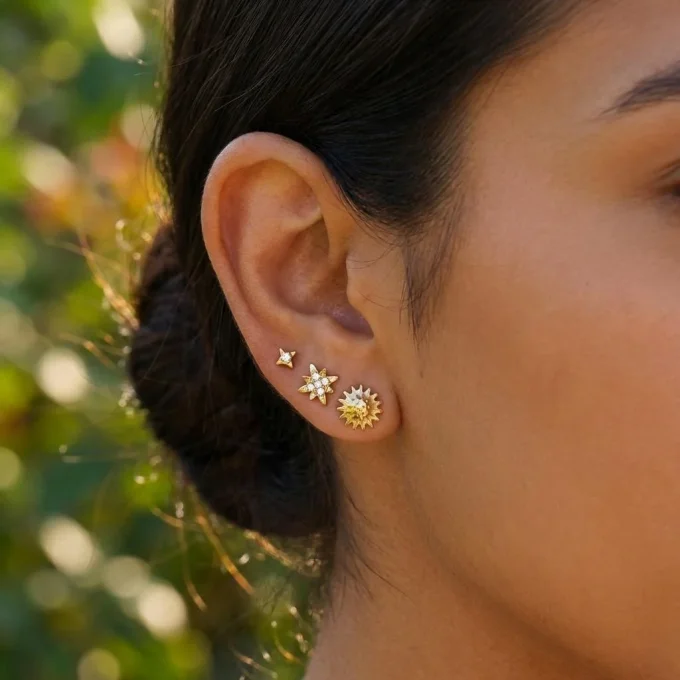 Au choix : boucles d'oreilles puces étoiles et soleils doré ou argenté 