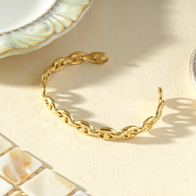 Bracelet jonc maillon grain de café argent ou doré 