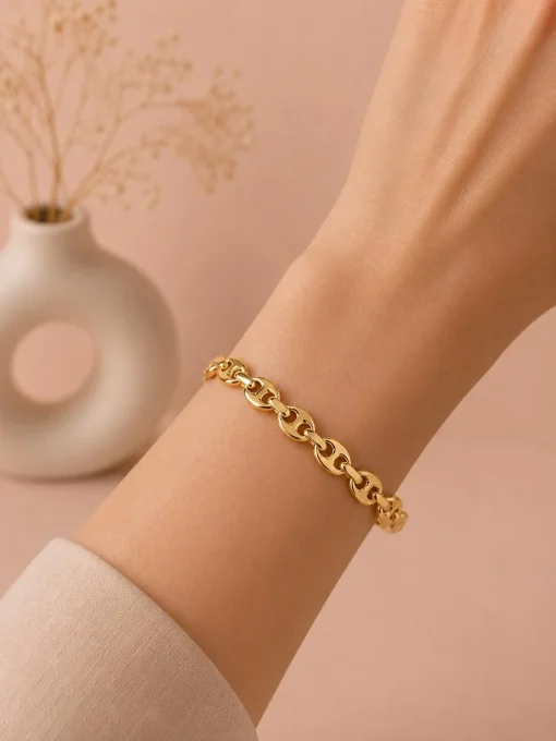 Bracelet jonc maillon grain de café argent ou doré 