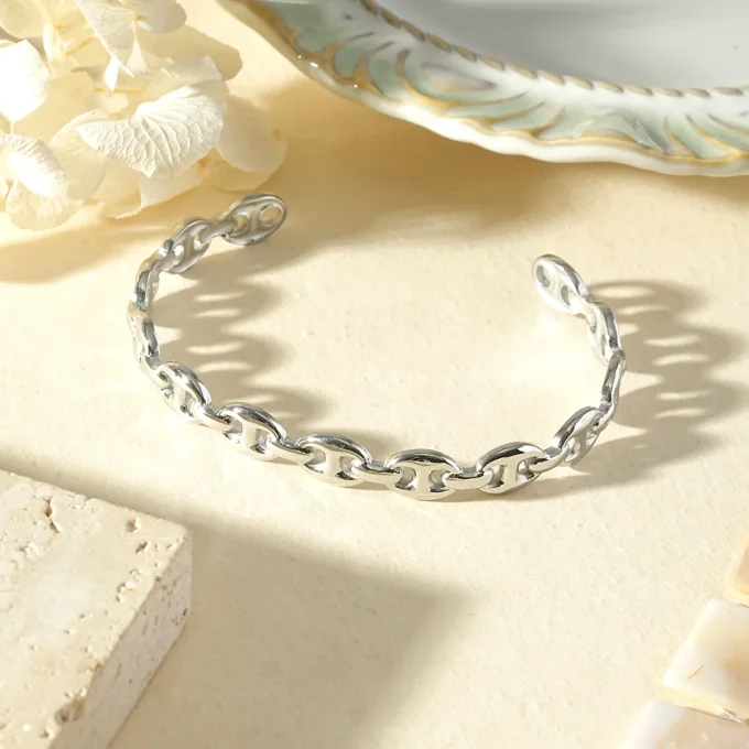 Bracelet jonc maillon grain de café argent ou doré 
