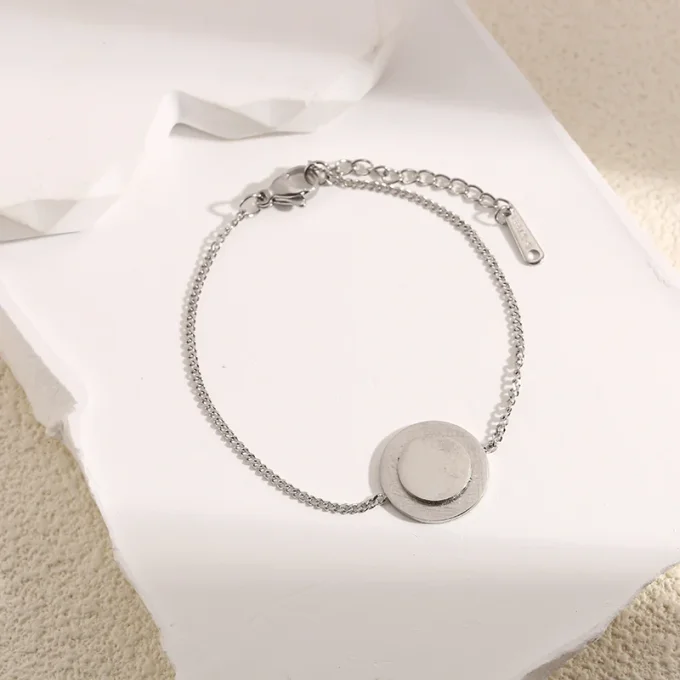 Bracelet Argenté Double Plaques Rondes