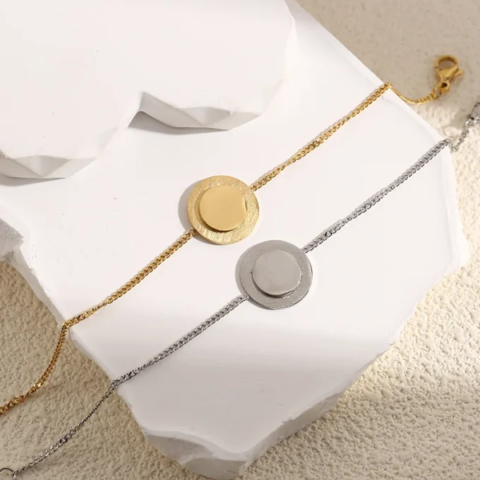 Bracelet Argenté Double Plaques Rondes