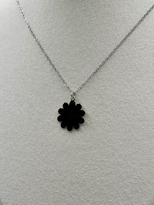 Collier fleur argent An gravure 