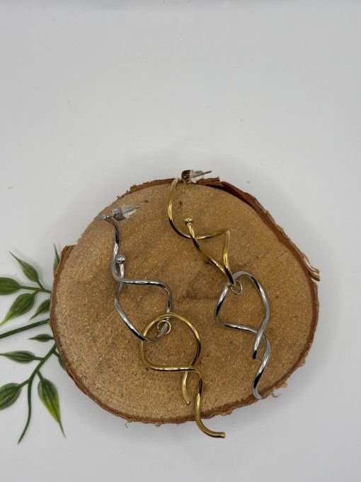Boucles d'oreilles pendantes torsadées bicolores