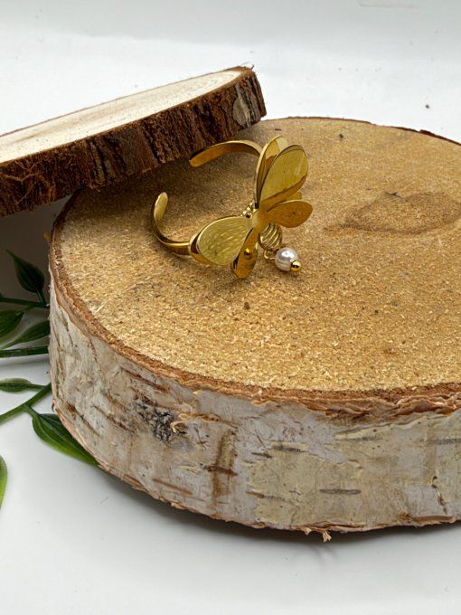 Bague libellule et perle